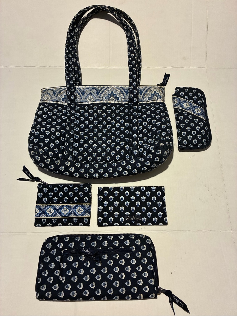 Vera Bradley Navy and White Quilted Tote Set with Matching Accessories